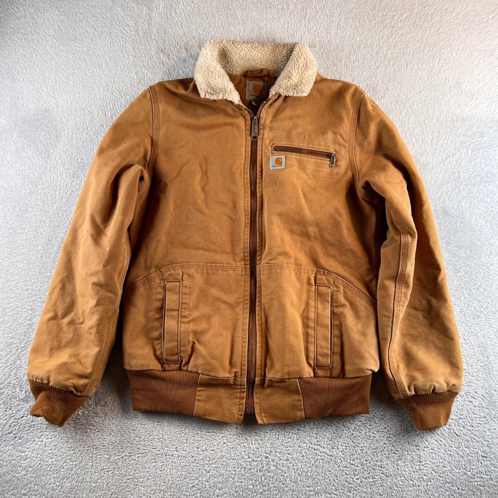 Carhartt Weathered Wildwood Jacket  Brown Sherpa Lined Canvas Work Coat Womens S